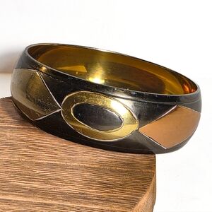 Vintage Wide Etched Metal Bangle Bracelet Tri-tone Indie Boho Fashion Jewelry